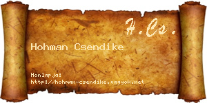 Hohman Csendike névjegykártya